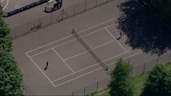 Aerial views of skate park and tennis court News Clip