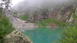 View lake scenes in mountains, national park Dombai, Caucasus, Russia, Europe Stock Footage