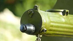 close-up - shooting from the machine gun of the First World War (slow motion) Stock Footage