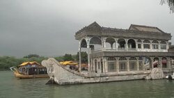The marble boat in the Summer Palace park Stock Footage