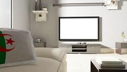 Couch and TV With Flag of 	Algeria Stock Footage