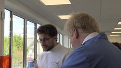 Boris Johnson shows off handwashing technique on visit to Bedfordshire laboratory News Clip