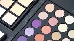 4k top view and turning of make-up palette. Stock Footage
