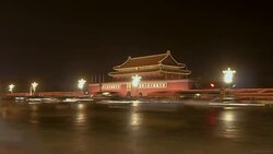 Illuminated Tiananmen Square at night in Beijing, China Stock Footage