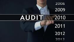 Audit report 2014, businessman finds data in virtual archive financial statement Stock Footage
