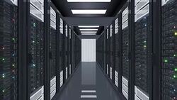Datacenter Server Room Flying Through. Abstract Looped 3d Animation of Computer Rows Servers Racks in Data Center with Flickering Lights Seamless. Digital Technology Concept. Stock Footage