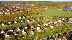 Camera flight over area for pleasant living in suburban district. Urban landscape in Czech Republic, Europe. Stock Footage