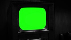 Old Wooden Tv With Green Screen. Black And White Tone. Zoom Out. Stock Footage