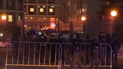 CLEAN : Nighttime images outside courthouse where Navalny is to be sentenced News Clip