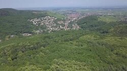 Medieval ruins of Andlau castle dron aerial video Stock Footage