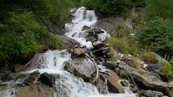 View waterfall scenes in mountains, national park Dombai, Caucasus, Russia Stock Footage