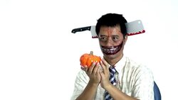 Devil give pumpkin in halloween themes Stock Footage