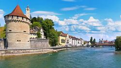 Old Town architecture of Lucerne, Switzerland Stock Footage
