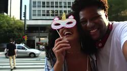 Young Couple Taking a Selfie Outdoors Stock Footage