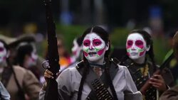 Parade of Day of the Dead in Mexico Stock Footage