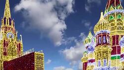 Christmas (New Year holidays) decoration on the area of the Kiyevskaya (Kiyevsky ) Railway Station at night, Moscow, Russia Stock Footage