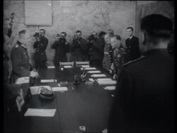 General Jodl signs surrender agreement at Eisenhower HQ, May 1945 Stock Footage