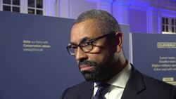 Tory leadership hopeful James Cleverly talks to the media News Clip