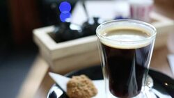 Hot Coffee serve with cookie on table.camera moving Stock Footage