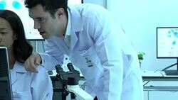 Scientists team meeting and talking in laboratory or medical center. Concept of science, testing development and lab industry. Stock Footage