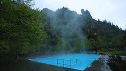 Rejuvenating hot spring at resort in Caucasian mountains in Kutaisi, Georgia Stock Footage