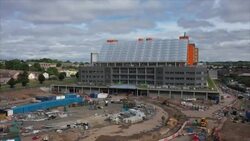 Drone shots of hospital under construction News Clip