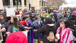Protesters outside Capitol building on day of Trump's inauguration News Clip