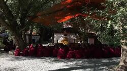 Tibetan monks are debating in Sera Monastery. Stock Footage