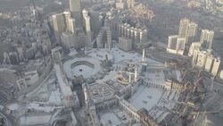 CLEAN : Aerial shots of Mecca's Grand Mosque empty on 1st day of Ramadan News Clip