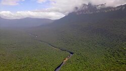Aerial view of Churun, The Angel Falls river in the Canaima National Park. Venezuela Stock Footage