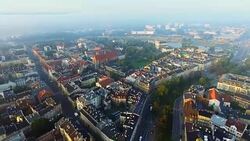 Aerial view of Krakow historic market square, Poland, central Europe at morning. Stock Footage