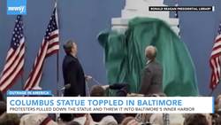 Demonstrators Topple Christopher Columbus Statue In Baltimore News Clip