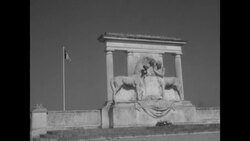 French Cavalry School at Saumur and cavalry monument opposite school in 1951 News Clip