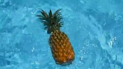 Pineapple Floating In blue Water In Swimming Pool. Healthy Raw Organic Food. Juicy Fruit. Vegetarian, Vegan Nutrition, Vitamins, Diet, summer holidays, vacation concepts. Exotic tropical background Stock Footage