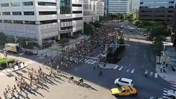 RUNNING RACE - DRONE SHOT - START Stock Footage