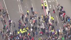 Aerial views as Extinction Rebellion block Westminster Bridge News Clip