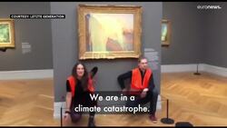 German climate activists throw mashed potatoes on Monet painting News Clip