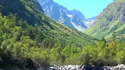 View lake scenes in mountains, national park Dombai, Caucasus, Russia, Europe Stock Footage