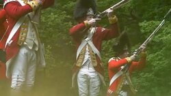 Grenadier soldiers firing muskets and then reloading Stock Footage