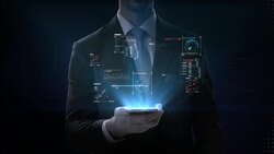 Businessman slide touch smart phone, graphic user interface, Futuristic digital display, grow artificial intelligence. 4k movie. Stock Footage