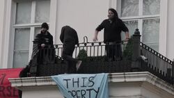 Squatters protesting at Russian oligarch's Belgrave Square mansion News Clip