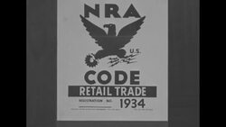 During Great Depression, general counsel of National Recovery Administration Donald Richberg explains new NRA emblem News Clip
