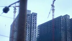 Construction of skyscrapers. Building site with cranes and buildings Stock Footage