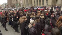 Weinstein protesters gather outside courthouse News Clip
