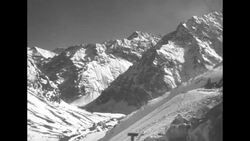 Paramount News sports commentator Marty Glickman goes skiing in Andes Mountains at ski resort in Portillo, Chile News Clip