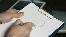 Artist or tattoo master drawing sketch on paper from tablet Stock Footage