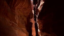 Petra - The narrow passage (Siq) that leads to Petra, Jordan Stock Footage