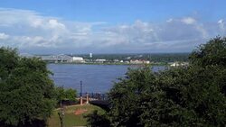 View Of The Mississippi River With Bridge In Natchez Stock Footage