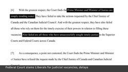 PM, justice minister failed Canadians by letting judicial vacancies build up, court rules News Clip