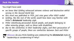 Considering Jack's dictatorial leadership and antagonism in 'Lord of the Flies' Instructional Video